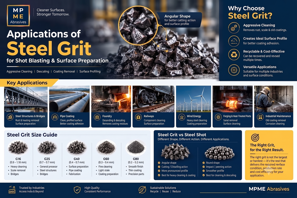 High carbon steel grit, abrasive for industrial, shot blasting Steel grit surface preparation for steel structures, Steel grit blasting for pipe coating Steel, grit application in foundry descaling.